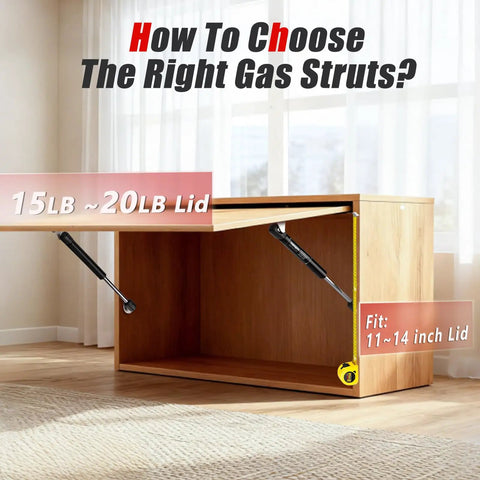 7 Inch 18 Lb Gas Struts For RV Cabinet Doors With Brackets Set Of 2 supporting a wooden cabinet lid