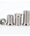 5/10/20 Pack Stainless Steel Hex Socket Threaded Inserts M4 To M10 For Wood Furniture Assembly, Beefy Rust Resistant And Corrosion Proof E Nut, Easy To Drive With An Allen Wrench displayed.