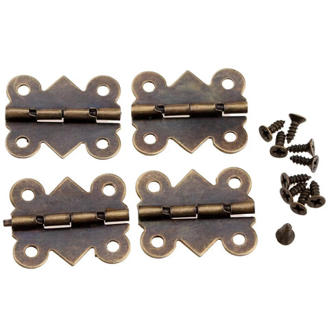 Four Antique Bronze Decorative Butterfly Hinges Set For Cabinets Drawers And Jewelry Boxes, 25mm By 20mm, with screws.