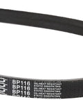 Built Like A Tank Industrial Drive Belt BP116 Replacement for Heavy Machinery showing black rubber with oil-heat resistant surface.