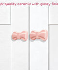 Totally Adorable Pink Bow Dresser Knobs Six Pack Ceramic Drawer Pulls For Girls Room And Nursery Vintage Style Single Hole Handles