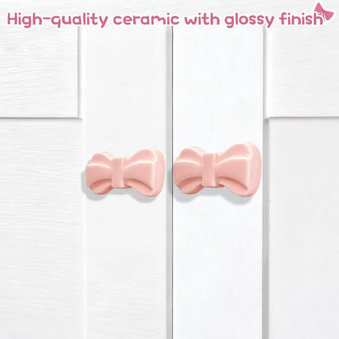 Totally Adorable Pink Bow Dresser Knobs Six Pack Ceramic Drawer Pulls For Girls Room And Nursery Vintage Style Single Hole Handles