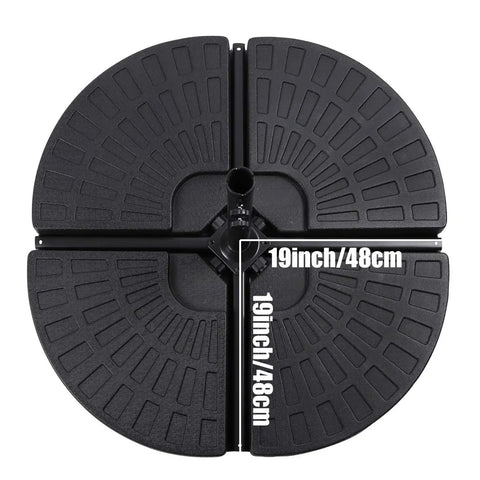Top view of Fan Shaped Self Filled Umbrella Base Set Of Four For Cantilever Offset Umbrellas Water Or Sand Fill in black HDPE and steel.