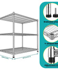 Beefy Heavy Duty 24 Inch Deep Metal Wire Shelving Unit For Kitchen Garage And Pantry, adjustable 3-tier chrome steel rack with wheels