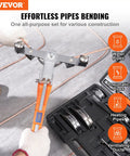 Vevor 1-4 To 7-8 Inch O.D. Ratcheting Pipe Tube Bender with seven dies for bending water, pneumatic, and heating pipes.