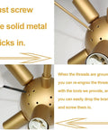 Assembly detail of Gold Sputnik Chandelier With Six Lights, Vintage Geometric Pendant Fixture, showing metal sticks and tools.