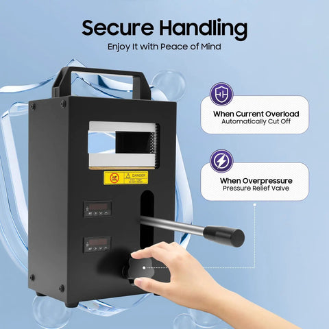 4 Ton Heat Press Machine With Dual Heating Plates And LED Display showing safety features with pressure relief valve and cut-off system