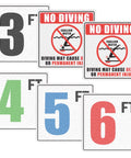 6x6 Inch Pool Depth Marker Stickers No Diving Warning Signs For Shallow Water 3ft 4ft 5ft 6ft Non Slip Adhesive Pool Safety Decor Labels