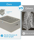 Comparison of Three Pack Large Size Wardrobe Organizer With Six Large Grids Space Saving Stackable Closet Storage Bin With Sturdy Handles in Gray and wrinkled alternative.