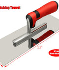 Concrete Tools Set With Pro Grade Stainless Steel Flat Finishing Trowel 11 By 4 Inch shown with ergonomic handle