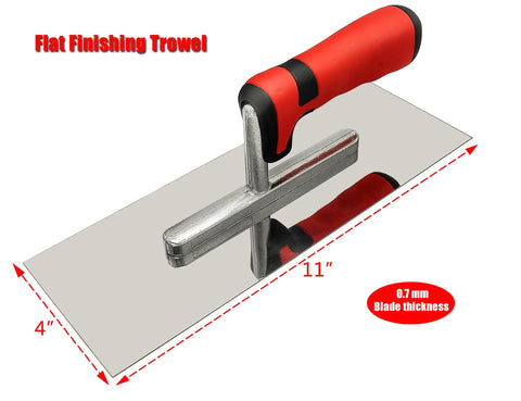 Concrete Tools Set With Pro Grade Stainless Steel Flat Finishing Trowel 11 By 4 Inch shown with ergonomic handle