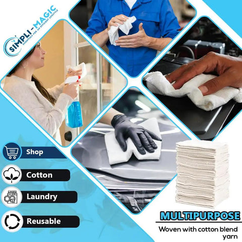 Cotton Shop Towels 14 By 12 Inches 145 Pack Reusable Cleaning Rags For Automotive Garage Workshop And Industrial Use White Durable Absorbent Lint Free Quick Clean Up Workhorse Towels