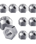 10 Piece 1/2-20 Open End Acorn Lug Nuts Set for Trailer Camper RV and Truck Wheels, zinc-plated steel close-up view.