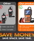 Comparison of OBD2 Scanner With Battery Tester 2 In 1 Fast Fault Code Reader And 12V Battery Health And Charging System Analyzer For 1996 And Newer Cars Universal Auto Diagnostic Tool With Real Time Readouts SOC SOH And CCA Data with other products