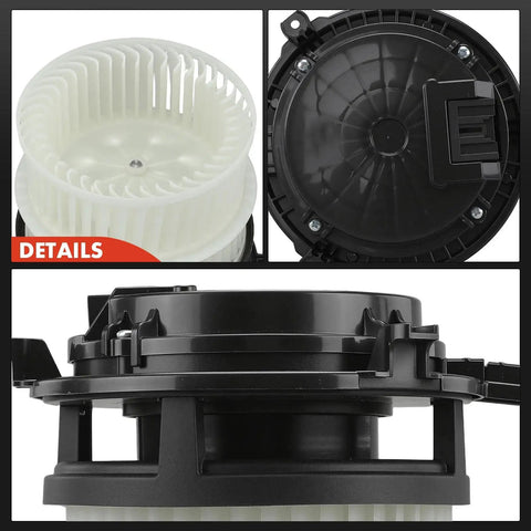 Shop Grade HV HVAC Heater Blower Motor Assembly for Chevy Equinox, Lyriq, Blazer with detailed views of motor design.