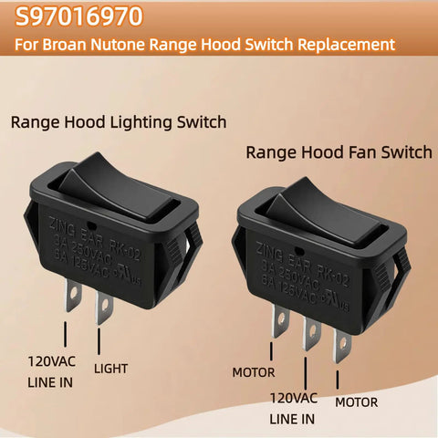 Rocker Switch Kit For Range Hood With Dual Fan And Light Switches Replacement Part For 97016971 showing lighting and fan switches