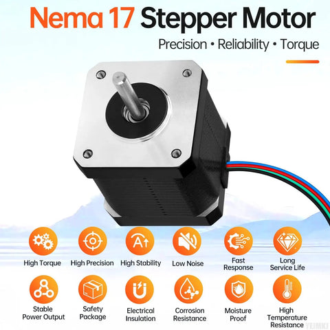 0.9 Degree Nema 17 Stepper Motor 2 Phase Beefy High Torque 0.42 Nm Bipolar 3.0 Ohm 1.3 A 47 mm Body With 4 Wire Cable 1 M