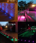 Outdoor RGB Deck Lights Waterproof Stainless Steel Recessed Pathway Garden Lighting Kit 10 Pack With Silver Border