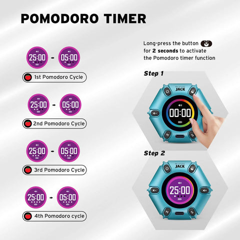 Magnetic Visual Timer With Flip Countdown And Silent Alarm For Work Study And Kitchen, presets with Pomodoro function shown.