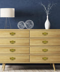 Dresser with Six Piece Antique Style Bail Drawer Pull Set With Screws Gold Finish Handles Measuring 2.8 x 1.8 Inches