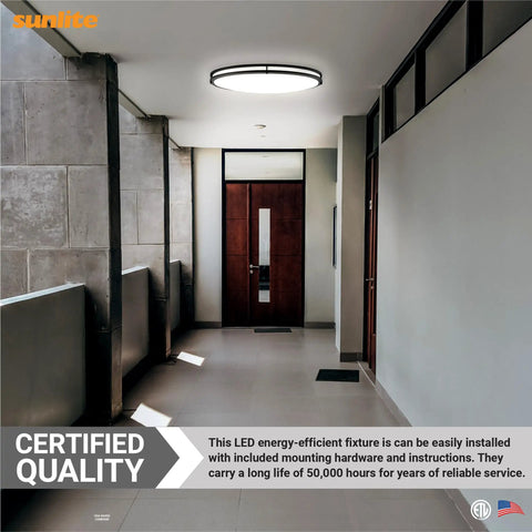 Hallway with 32 Inch Oval Flush Mount Light Fixture With Double Band Trim Dimmable LED Ceiling Light Color Selectable