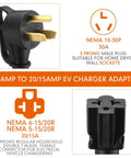 Game Changer 10 To 30P Dryer Adapter Converts Standard 30 Amp Outlet To 5 15 Or 20 R Straight Blade for EV charger plug details.