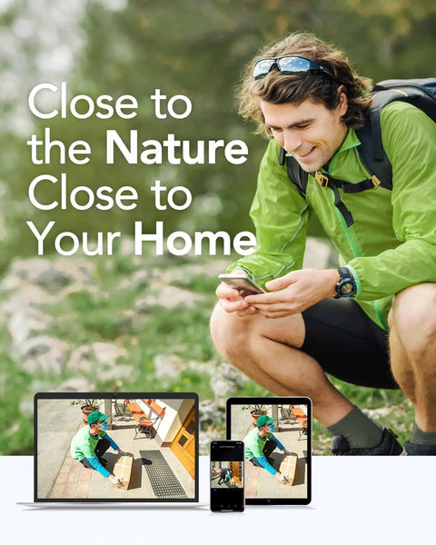 Man outdoors with devices showing 3K Lite 8CH 5 in 1 Hybrid DVR Recorder With 1TB Hard Drive H265 Plus AI Motion Detection images
