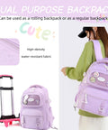 Girls Rolling Backpack For School With Wheels Durable Lightweight Polyester Trolley Bag In Purple, High-Density Water-Resistant Fabric