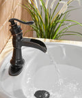 Oil Rubbed Bronze Waterfall Bathroom Sink Faucet With Single Handle 1 Hole Mount No Fuss Easy Install Pop Up Drain Assembly