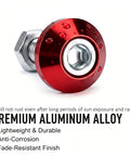 Heavy Duty Aluminum License Plate Bolts 4 Pack For Motorcycle And Car With Rust Proof Anti Theft Screws, red aluminum bolt close-up.