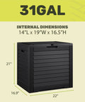 Beefy 35 Gallon Outdoor Storage Box Waterproof Resin Deck Box With Lockable Lid for Patio Cushions in black, side view.