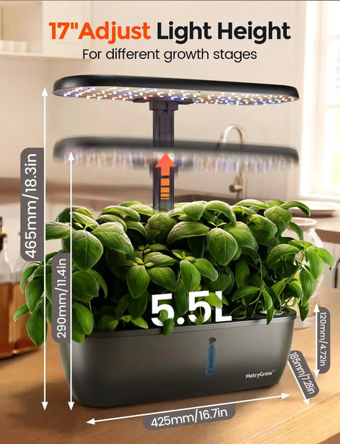 Smart Indoor Garden Kit With 24W Full Spectrum Grow Light 15 Pods Hydroponic System with adjustable light height.
