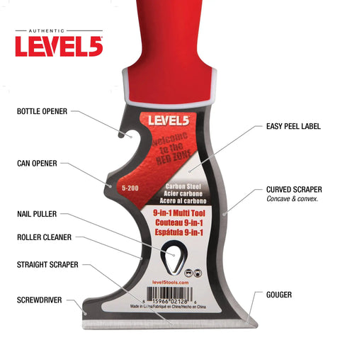 9 In 1 Painters Tool For Finishing And Scraping With Hardened Carbon Steel Blade, Go To Multi Use Knife With Hammer End