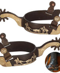 Western Cowboy Boots Spurs With Rotatable Gear Antique Copper And Brass Finish Engraved Trims Retro Low Carbon Steel Horse Spurs