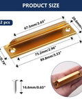 Two Piece Aluminum Alloy Drawer Pull Handles 3.5 Inch Low Profile Sash Lift Finger Pulls For Kitchen Cabinets And Dressers, Rust Proof Gold Finish With Screws Included, Durable Hardware showing dimensions and screw size