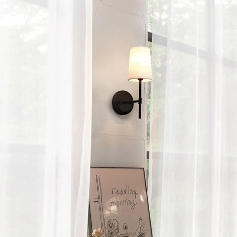 Matte Black 1-Light Wall Sconce With White Fabric Shade, Dimmable Transitional Lantern Style Wall Light For Bedroom, Kitchen And Living Room, Home Decor Bulb Not Included