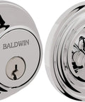 Heavy Duty Solid Brass Smart Deadbolt With Reliable Wifi And Bluetooth Hookup For Top Shelf Door Security In Sleek Polished Chrome Finish showing keyhole and knob.