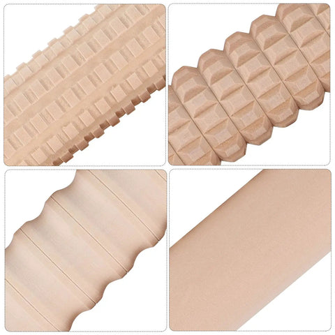 4 Piece Plasticine Rolling Pin Set With Wooden Handles For Dough, Embossing And Bakeware, Kid Friendly Rolling Sticks, surface details