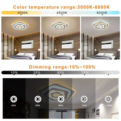Dimmable Acrylic Ceiling Light With Remote Control, Flush Mount LED Modern Lamp, color temperature and dimming options