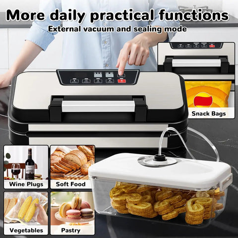 11 In 1 Smart Food Vacuum Sealer With 95 KPa Power, Built In Cutter And Bag Storage, Progress Display, Easy Lock Handle