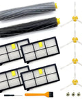 9 Pack Replacement Parts Kit For 800 And 900 Series Roomba Vacuums Including One Set Of Roller Brushes, Four Filters, And Four Side Brushes Plug And Play Easy Fit High Quality Replacement Accessories displayed on white background
