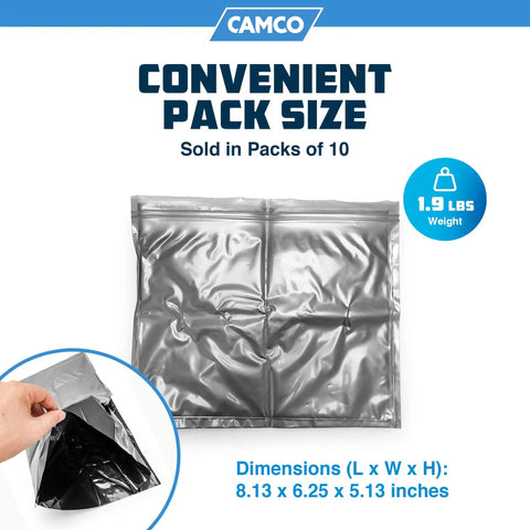 Biodegradable Powder Toilet Waste Bags With Leak Proof Double Bag Design For No Mess Camping RVing Hiking And Boating Ten Pack