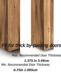 Close-up of wood surfaces indicating door thickness for 5 Pack Adjustable Bypass Sliding Door Guides For Closet Doors White