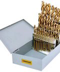 Front view of Sedianas cobalt drill bit set, 29 pcs, M35 HSS, sizes 1/16-1/2 in metal index storage box