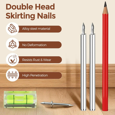 Level Up Home Reno With These 300 Pcs Rust Resistant Baseboard Double Headed Nails For Skirting Crown Molding And Drywall Boasting A Sick Seamless Look With No Drill And Zero Marks Ensuring A Clean Finished Wall Every Single Time. Image shows double-headed skirting nails made of alloy steel.