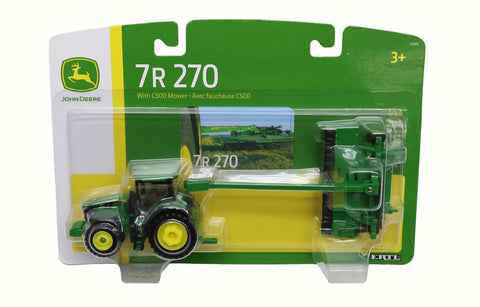 Packaged One Sixty Fourth Scale 7R 270 Tractor With C500 Mower Set Toy Licensed Farm Vehicle Model