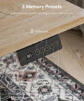 CubiCubi Large Electric Height Adjustable Standing Desk Maple Surface showing memory preset controls and LED display.