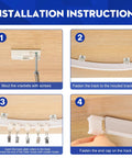 Curved Ceiling Curtain Track Bendable Mount For Curtain Rail Two Meter Length Flexible Cuttable To Fit Any Shape Perfect For Bunk Beds Bay Windows And Room Dividers Easy No Tool Installation And Durable Steel installation steps with brackets, track, rollers, and end cap