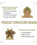 Set of four 2-inch V-groove casters on galvanized steel brackets; front and side views show double-ball bearings.