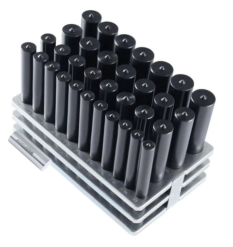 Transfer Punch Set 33-Piece 4 7/8 Inch Long 1/2 To 1 Inch Increments In 64ths Heat-Treated Steel HRC 61-63 for marking precision